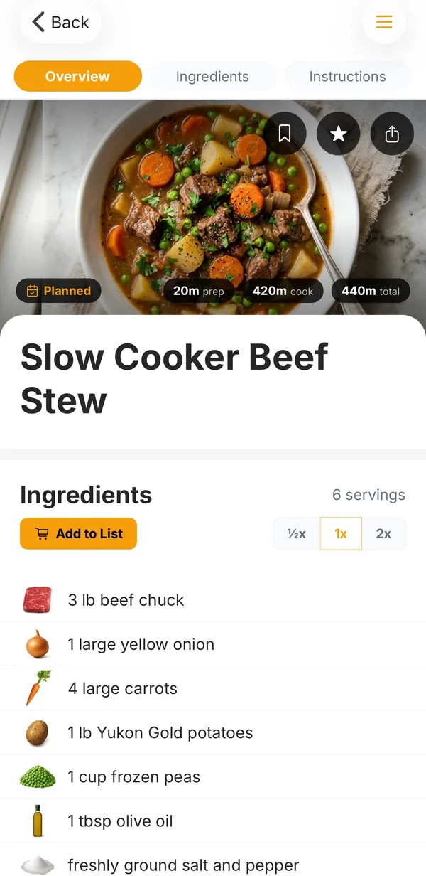 A recipe in Hearth with the share button on its photo